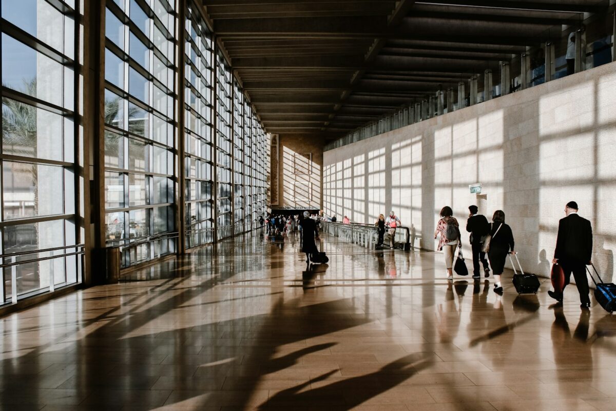 A family at the airport illustrating family and partner visa routes