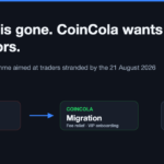 CoinCola migration program graphic showing the NoOnes shutdown on 21 August 2026 and 2.5 million affected users