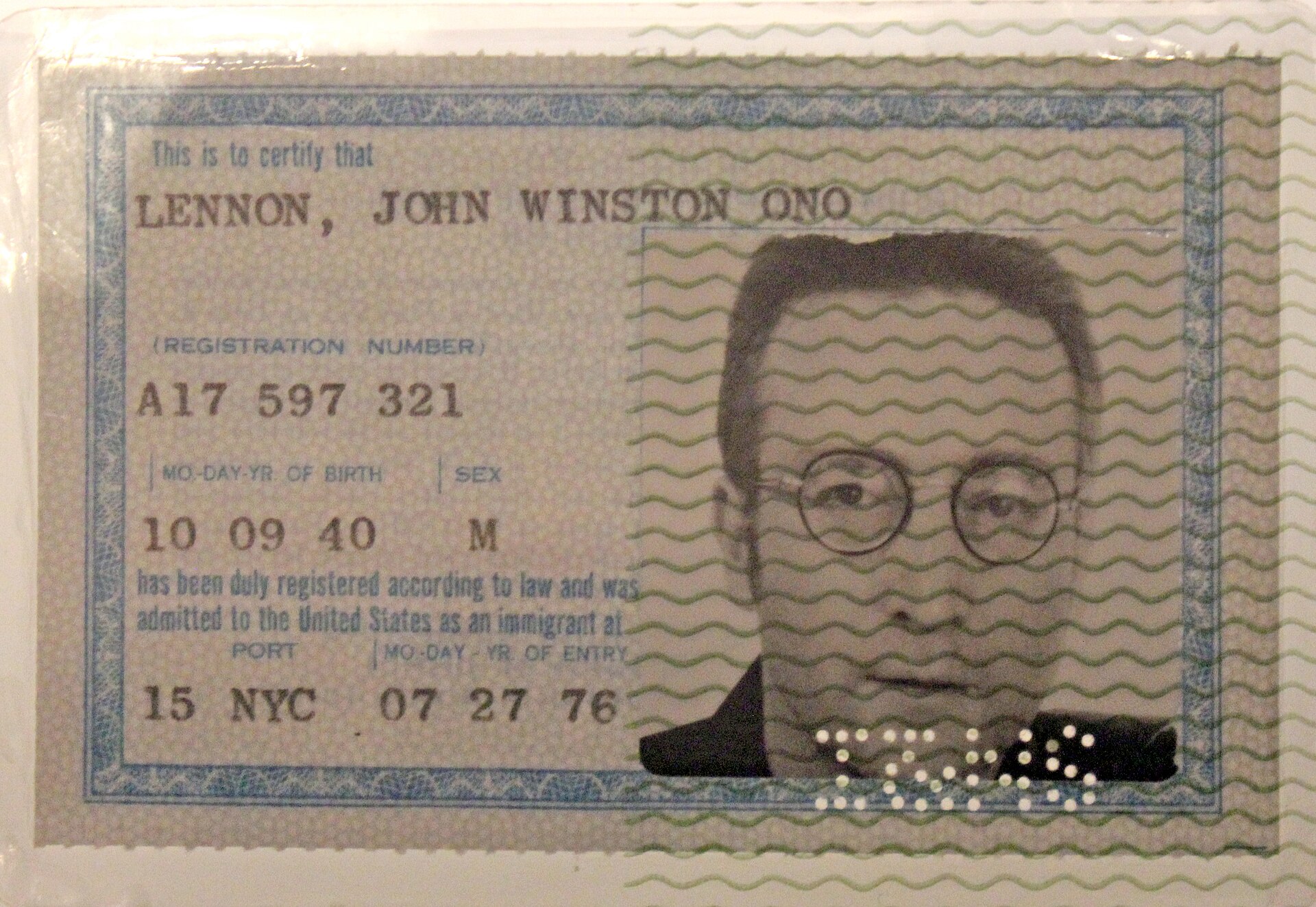 US green card document tied to the DV-2026 diversity visa deadline