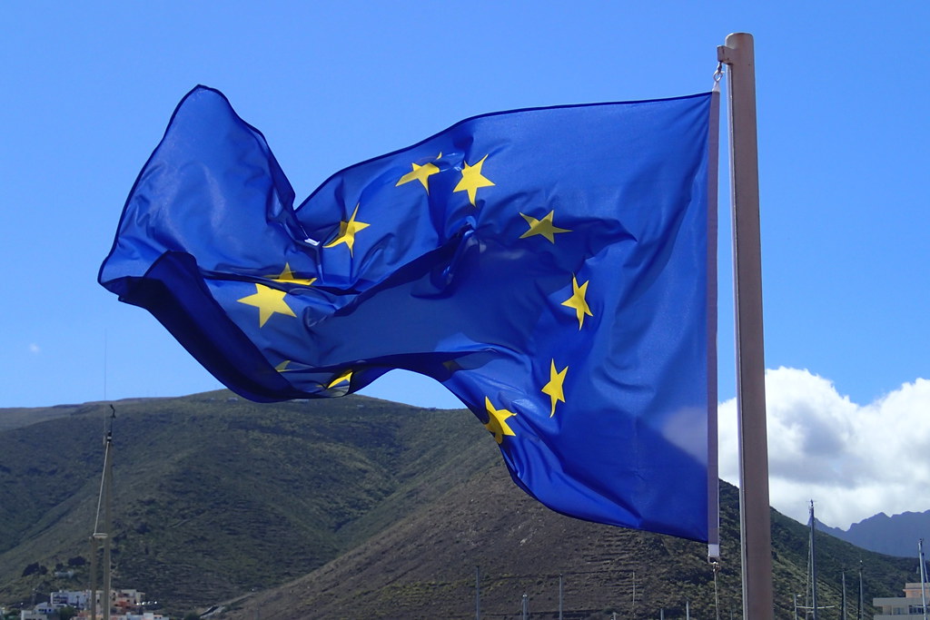 European Union flags representing the EU new Russia sanctions response