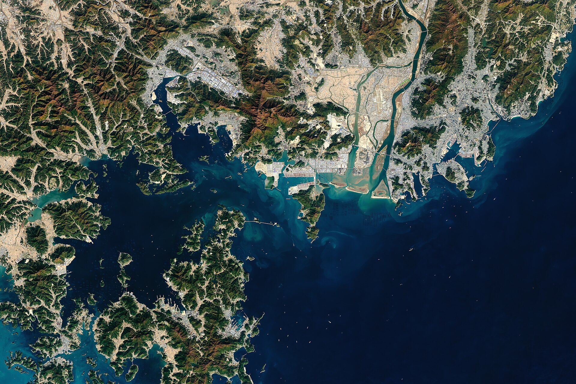 Satellite view of Busan container port, the gateway for South Korea chip exports