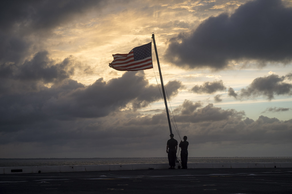 Caribbean drug boat strikes: US Navy personnel ceremony at sea