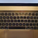 Close-up of a MacBook Pro M6 chip laptop keyboard
