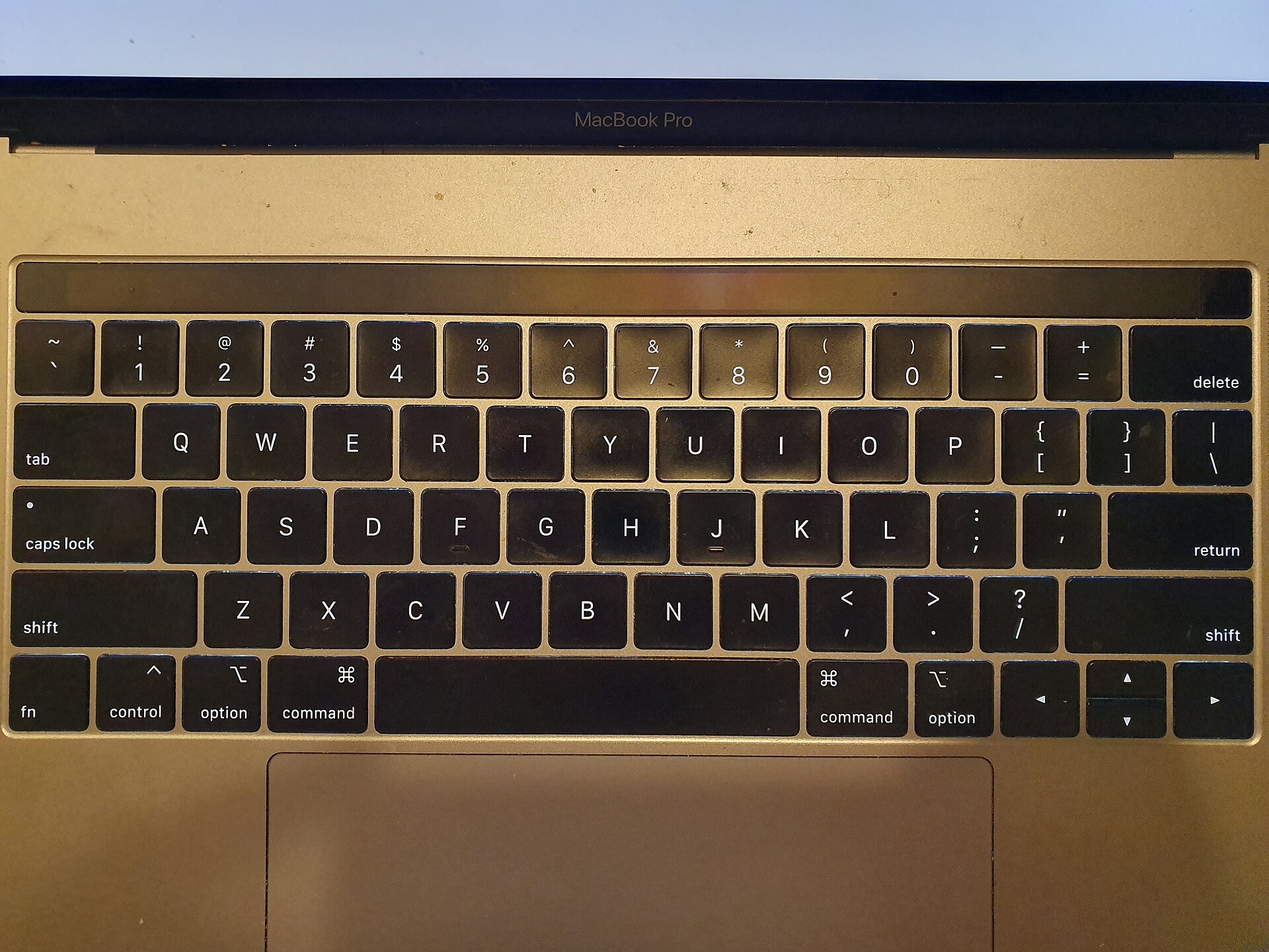 Close-up of a MacBook Pro M6 chip laptop keyboard